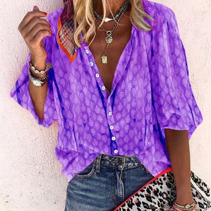 Stylish women's printed button-down top, perfect for casual summer outfits