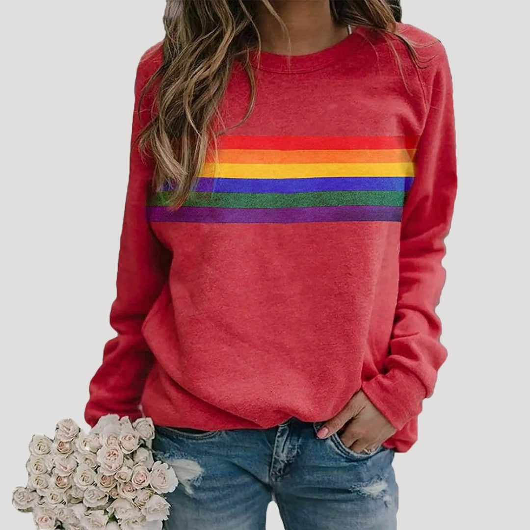 Women's casual rainbow stripe sweatshirt, long sleeve, comfortable, fashion top
