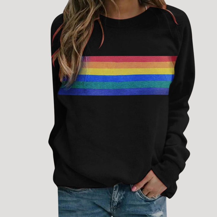 Comfortable women's striped sweatshirt with vibrant rainbow colors, fashion top