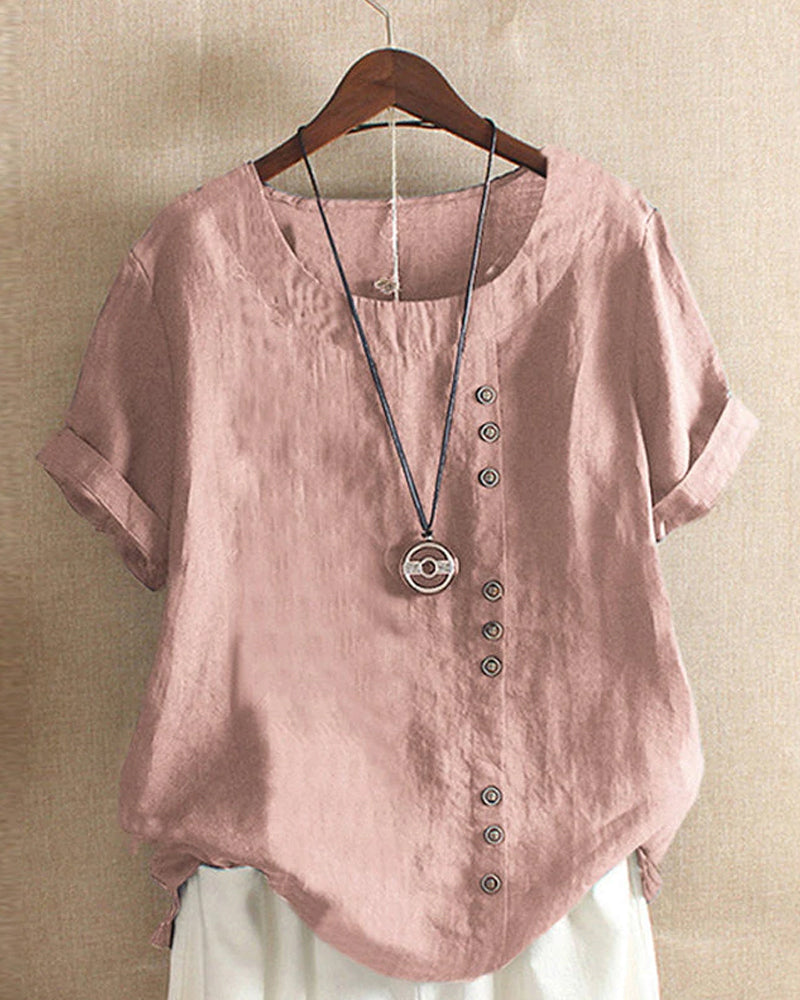 Women's casual short sleeve blouse with button detail, relaxed fit, perfect for summer everyday style