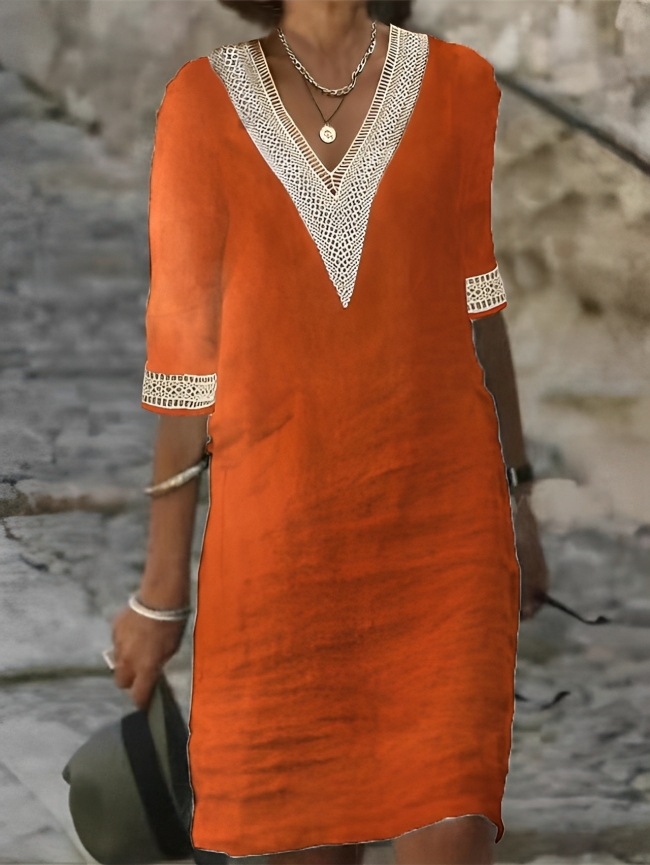 Elegant yet comfortable women's short-sleeve dress. Perfect versatile casual wear for summer fashion.