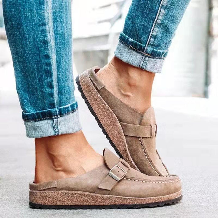 Fashionable women's casual buckle loafers, designed for easy slip-on comfort and style.