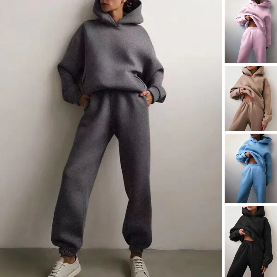 Women's spring loungewear two-piece set with subtle detailing, casual and comfortable.