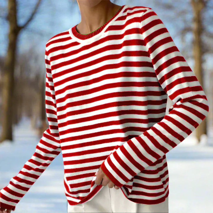 Versatile striped long sleeve top for women, suitable for various casual occasions.