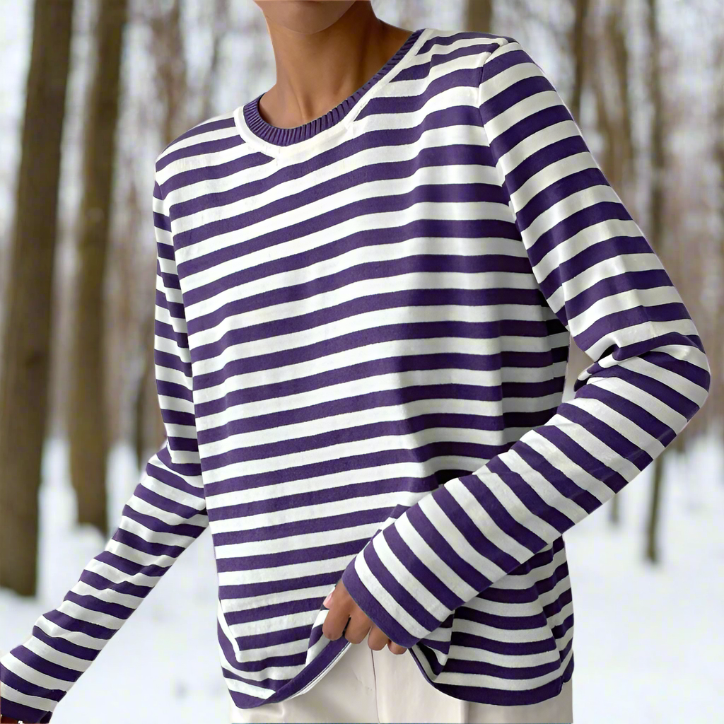 Chic women's striped long sleeve top, a perfect addition to any spring or summer wardrobe.