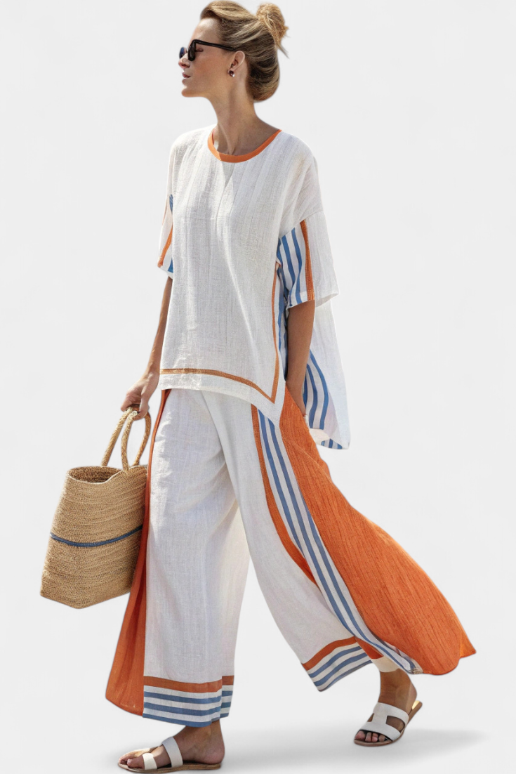 Women's casual striped loungewear set in summer, two piece for comfort and relaxation