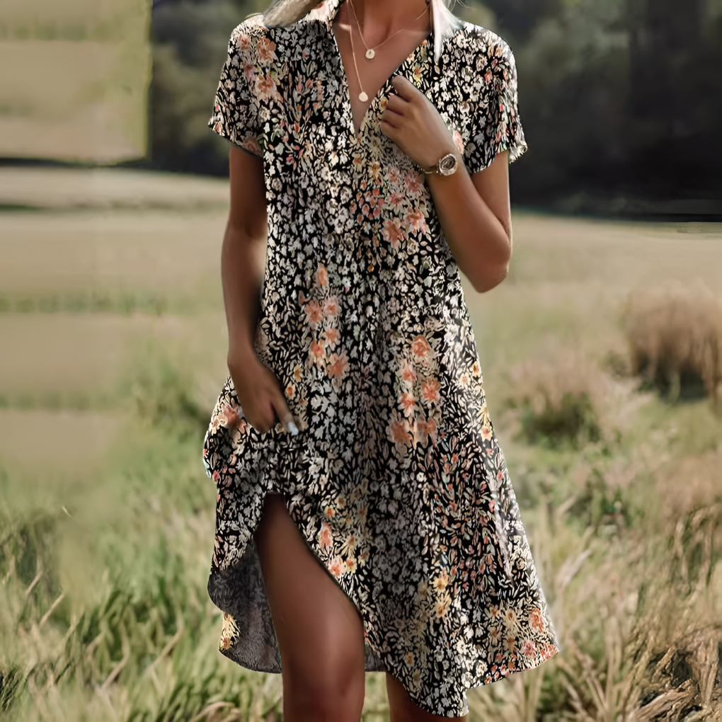 Front view of a women's scoop neck midi dress, featuring a chic waist tie for an enhanced silhouette