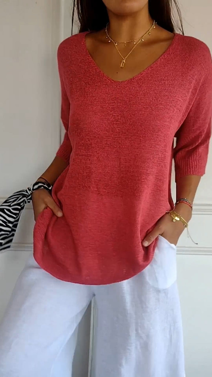 Women's casual v-neck pullover top, comfy everyday blouse for lounge wear