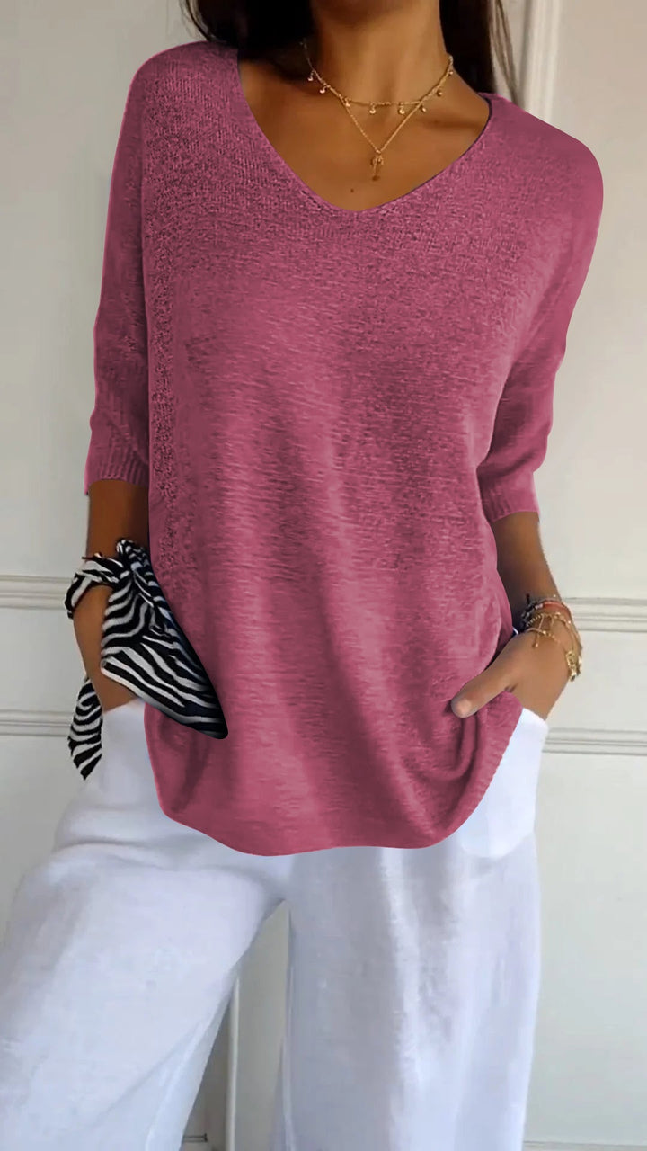 Women's relaxed fit v-neck pullover, cozy everyday blouse and casual top