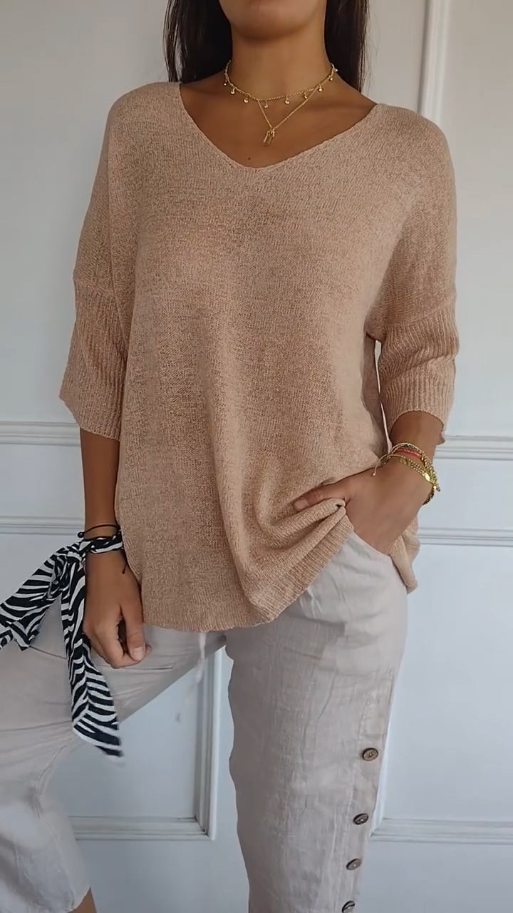 Everyday lounge wear: women's long sleeve v-neck pullover top, comfy casual blouse