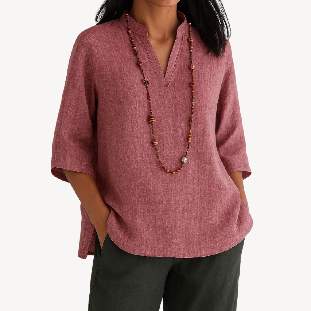 Stylish women's summer tunic top made of linen, featuring a comfortable relaxed fit for everyday wear.