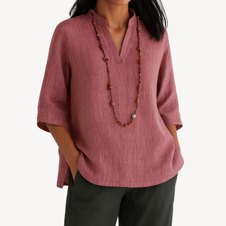 Stylish women's summer tunic top made of linen, featuring a comfortable relaxed fit for everyday wear.