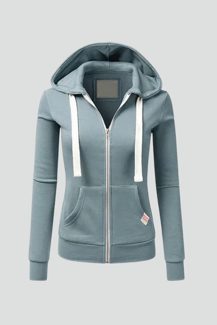 Women's casual zip-front hoodie, kangaroo pockets, soft fabric, ideal for fall/winter comfort