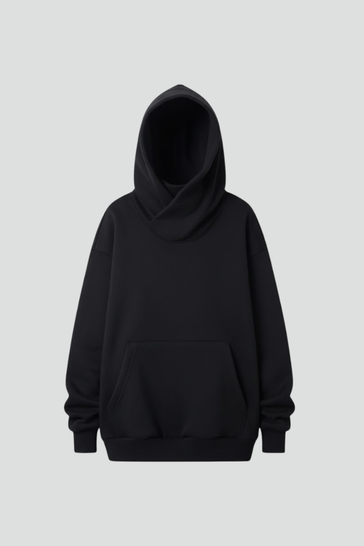 Women's charcoal gray high neck hoodie with wide hood, perfect for cozy winter casual wear.