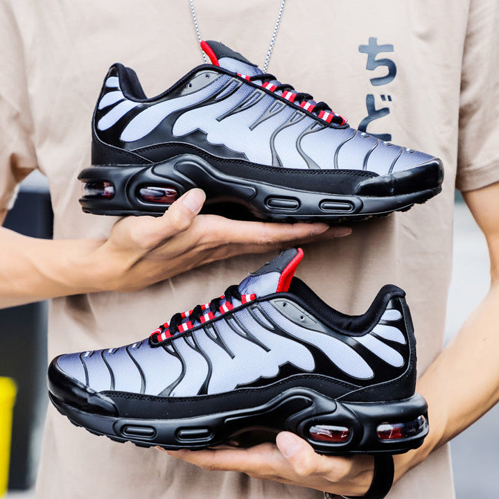 Supportive women's air cushion running shoes. High-performance athletic sneakers with non-slip sole for active wear.