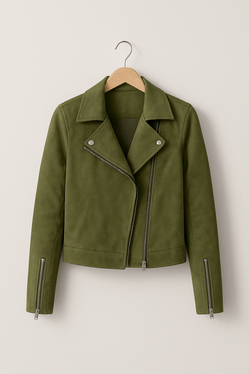 Stylish women's cropped biker jacket with zip front, perfect for casual spring outerwear.