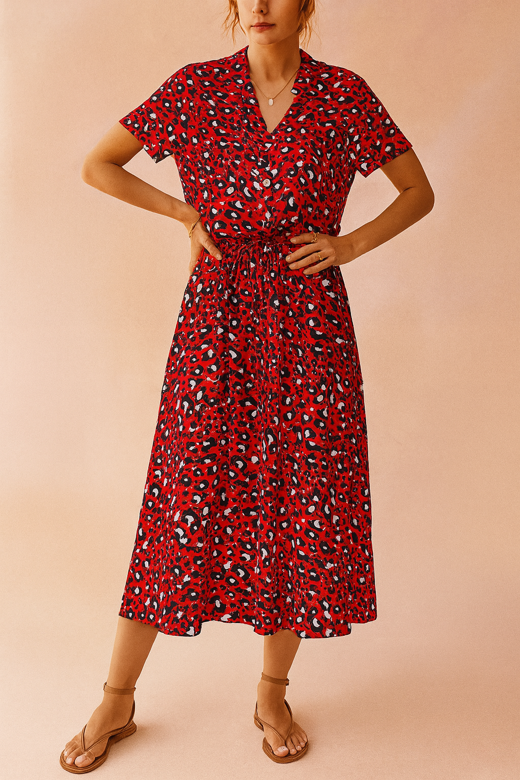 Polka dot collared midi summer dress for women. Chic, casual boho style, perfect for everyday or parties.