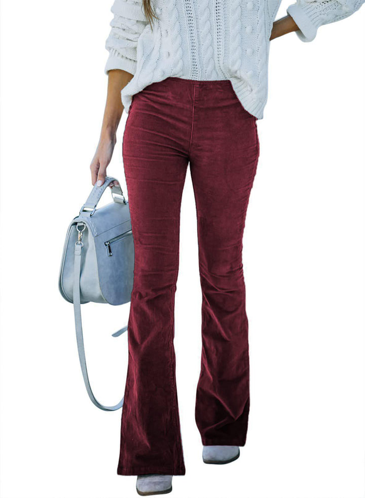 Stylish women's high waist flared pants, modern bell bottom design for a chic appearance.