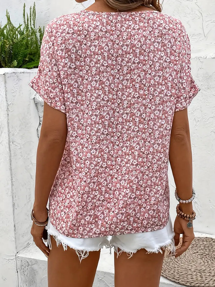 Elegant women's lightweight floral print blouse, ideal for casual wear or dressy summer outfits