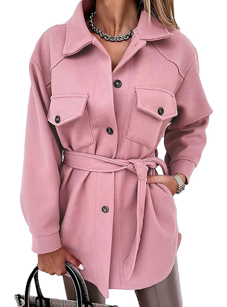 Spring fashion: women's grey oversized jacket, also known as a shacket, offering comfort and style