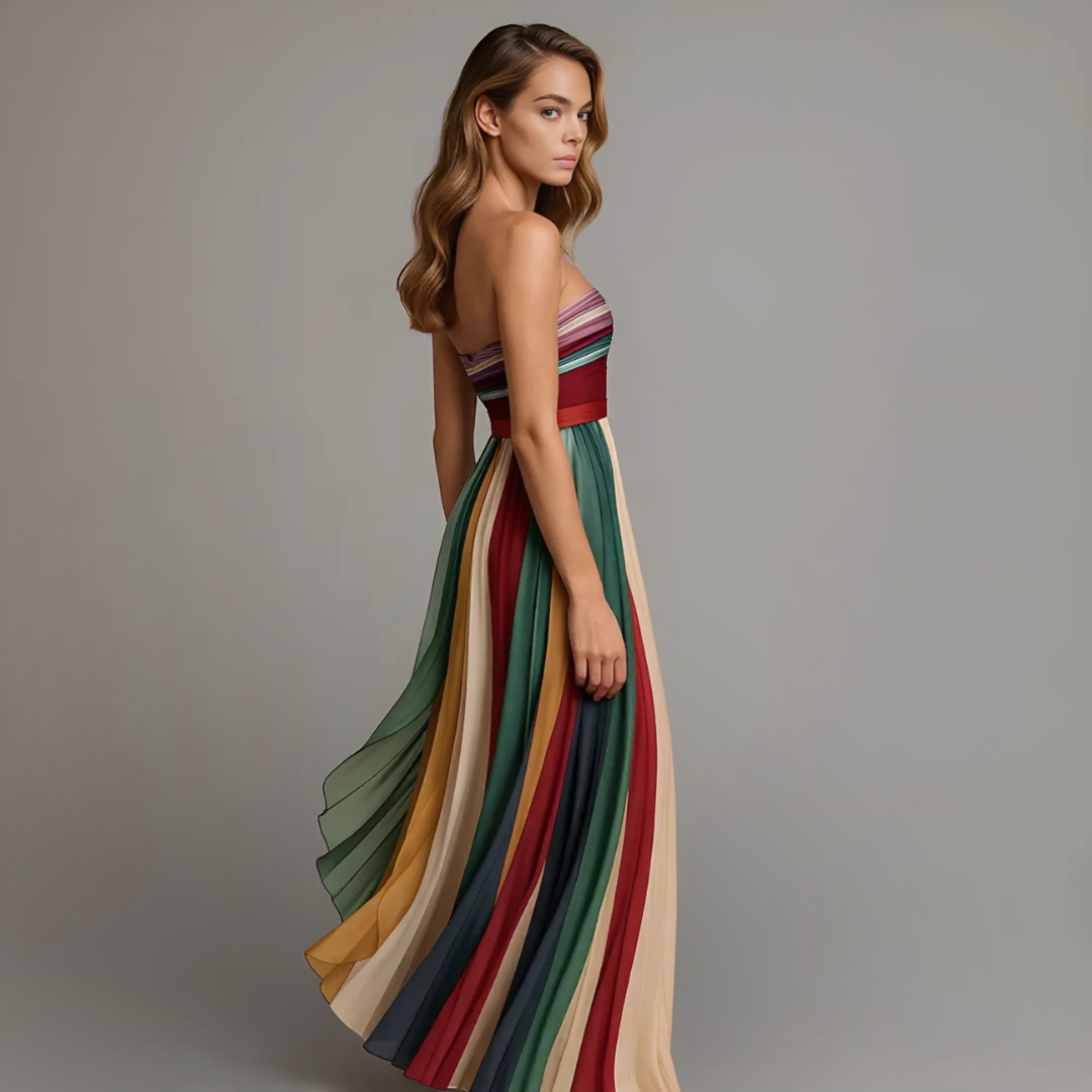 Glamorous women's multicolor strapless maxi dress, perfect for holiday and summer evening events