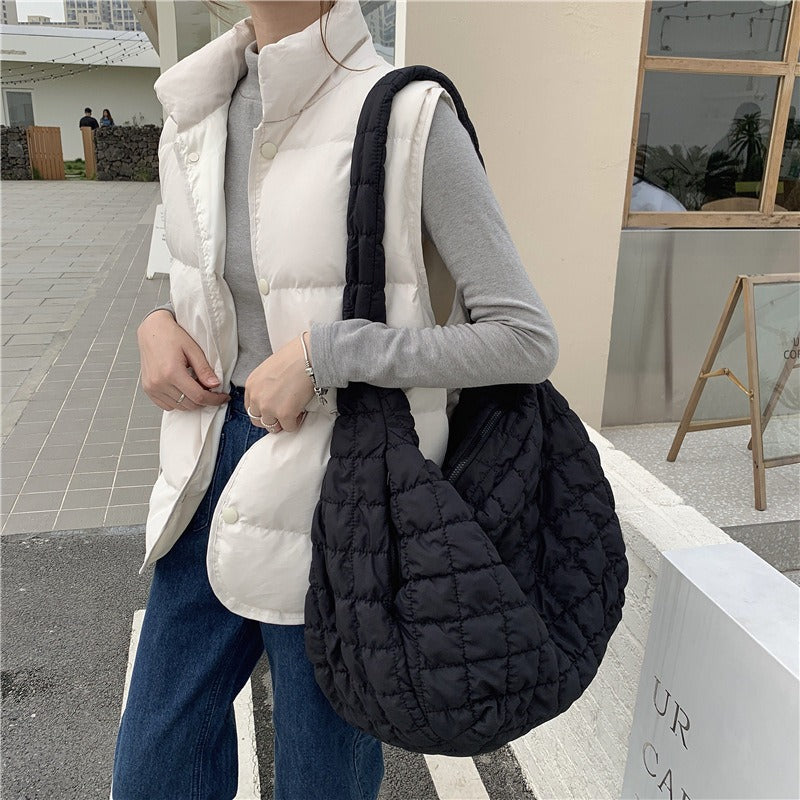Women's chic lightweight down shoulder bag, a spacious tote for everyday style & travel convenience.