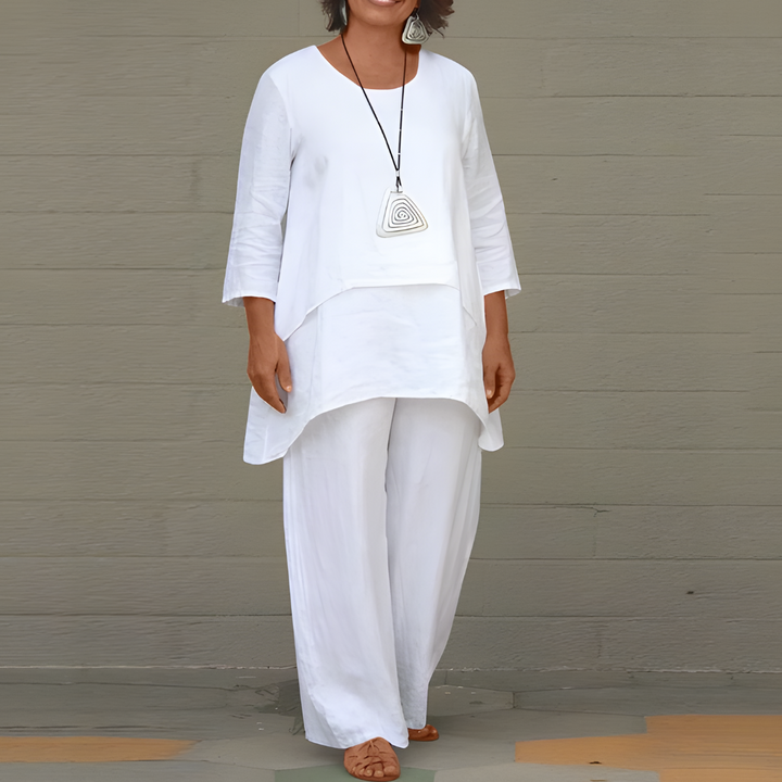 Women's chic linen 2-piece outfit set, relaxed fit, perfect for summer casual wear