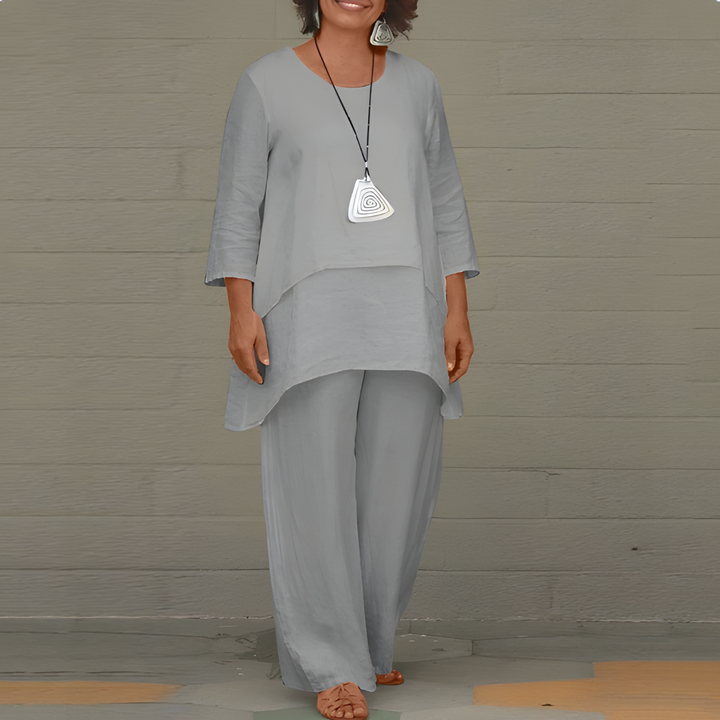 New women's fashion linen matching set, top and pants, comfortable for warm weather