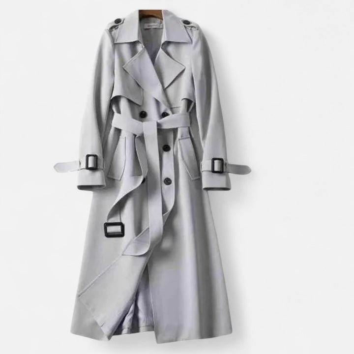 Tie-waist mid-length trench coat for women, perfect for a sophisticated and elegant look.