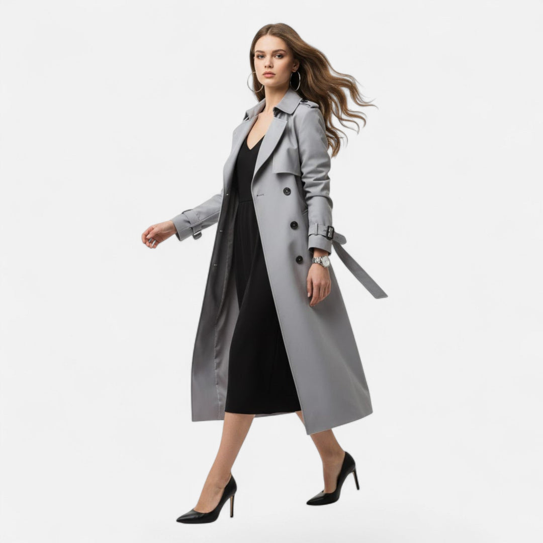 Women's fall fashion: a versatile mid-length trench coat with a flattering tie-waist.