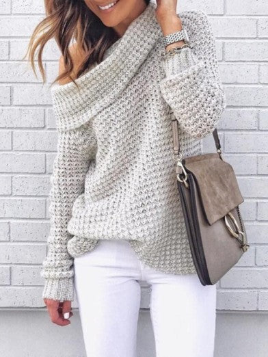 Comfortable oversized women's off-shoulder sweater. Perfect long-sleeve knit for casual fall fashion.