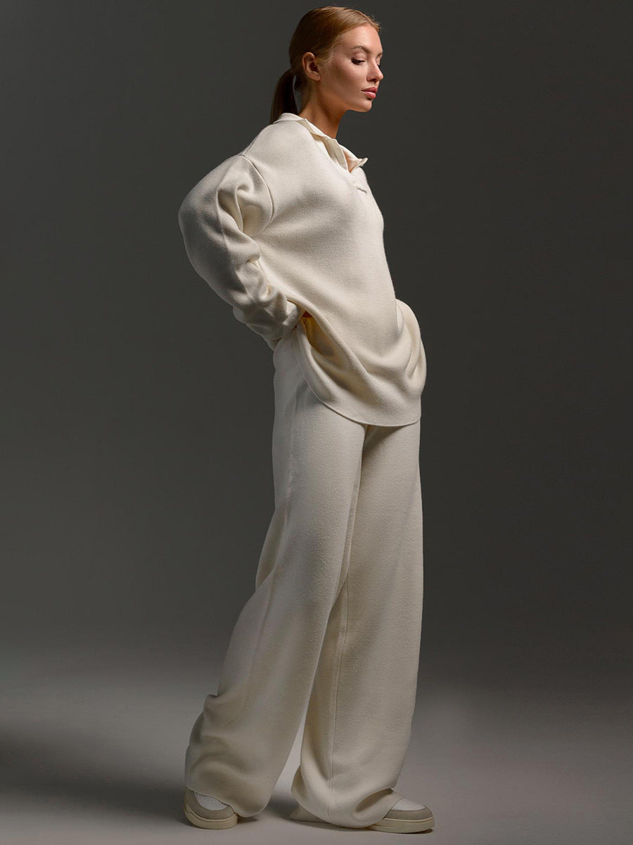 Close-up of the collared top from a women's two-piece lounge set, highlighting fabric texture