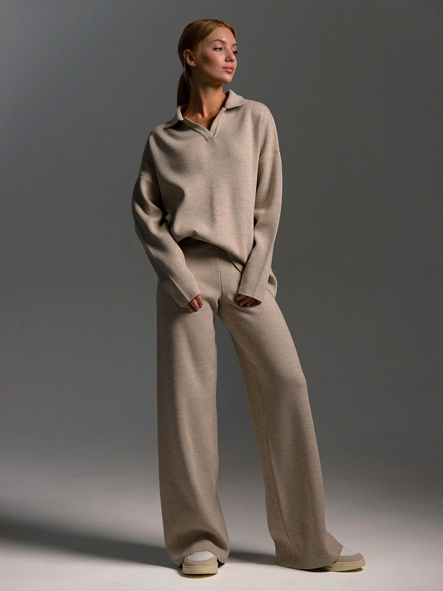 Women's relaxed fit loungewear: collared top and wide-leg pants for ultimate comfort and style