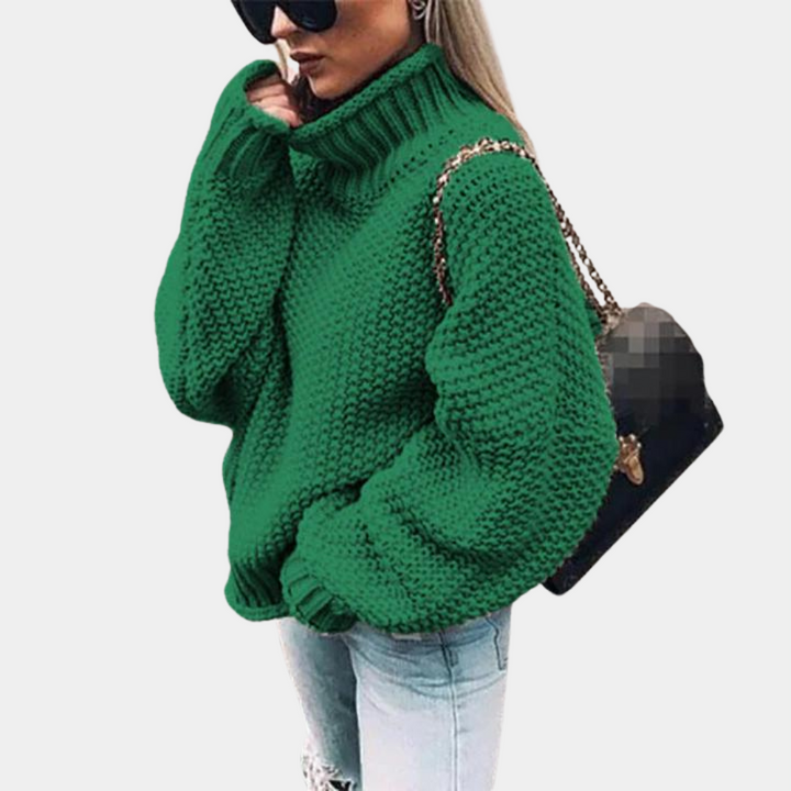 Casual women's high neck sweater, super comfortable with a chunky knit and relaxed silhouette for everyday wear.