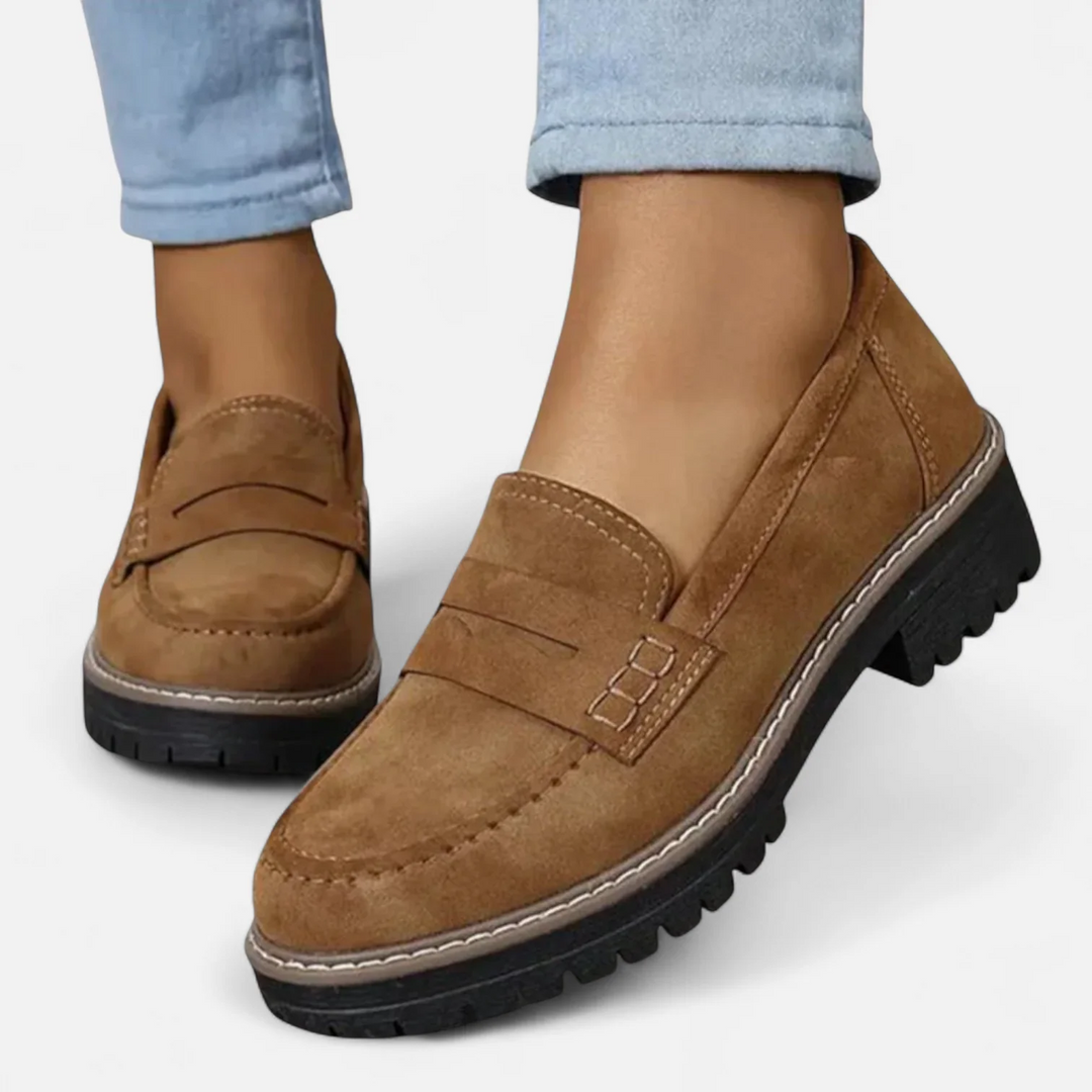 Women's classic chunky sole loafers from side angle, highlighting the comfortable platform.