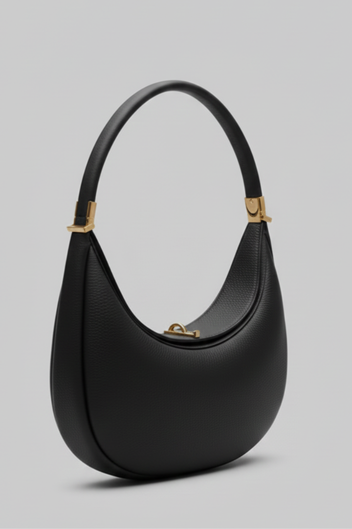 Elegant women's half-moon crossbody bag in a classic design, a versatile fashion accessory