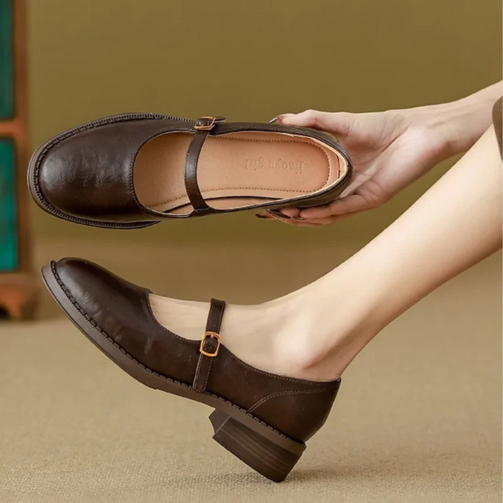Classic brown leather Mary Jane shoes for women, perfect for everyday comfortable wear