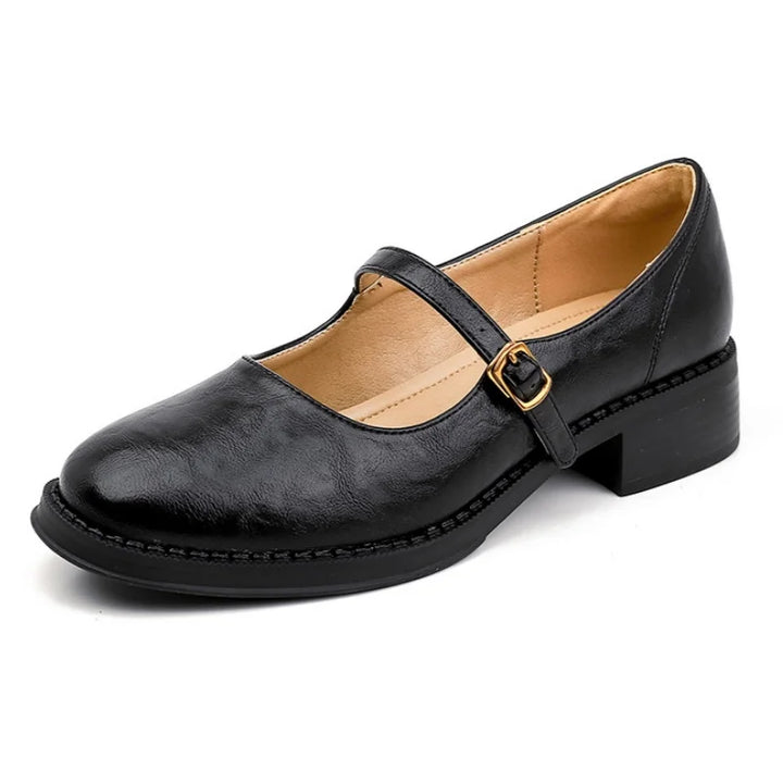 Versatile brown leather Mary Jane flats, comfortable and classic for women's everyday style
