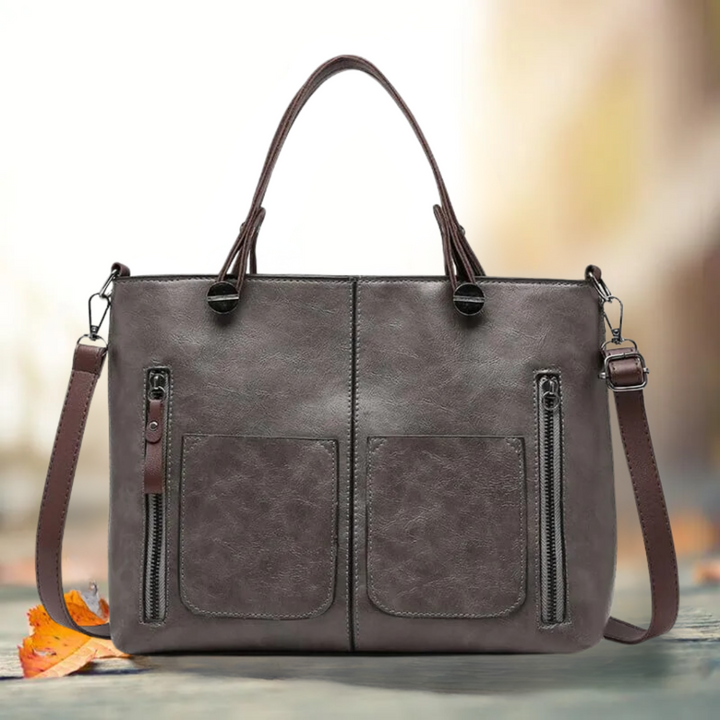 Front view of a women's elegant classic shoulder handbag, crafted from high-quality PU leather, versatile accessory.