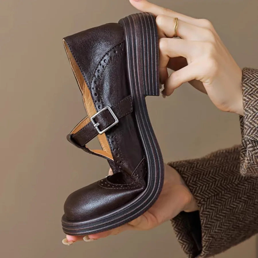Comfortable women's red leather T-strap flat shoes, ideal for a pop of color and all-day wear