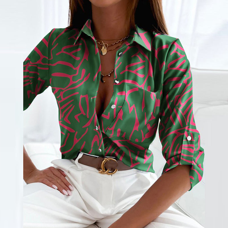 Women's tailored collared blouse, a classic long sleeve shirt for professional elegance.