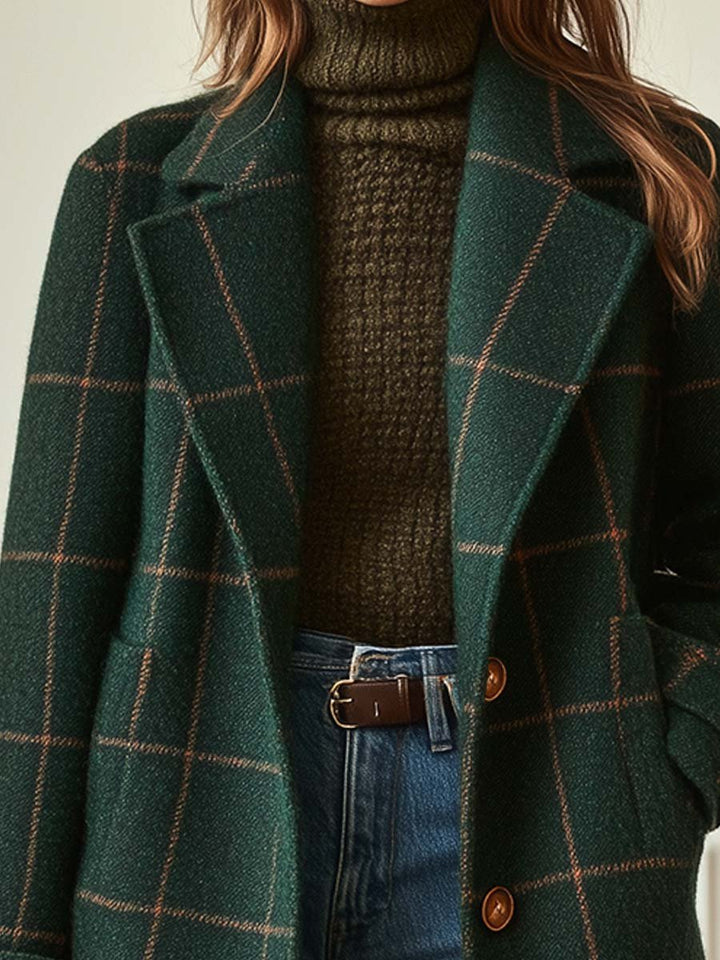Stylish women's plaid wool coat in green, a timeless classic for winter fashion