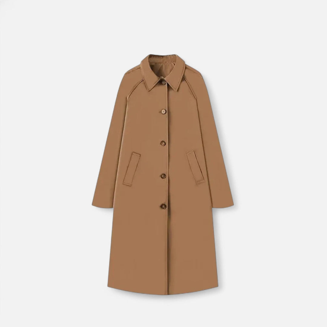 Women's classic long trench coat in an elegant, timeless style. Perfect for spring & autumn outerwear.
