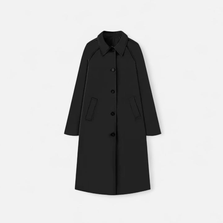 Elegant women's khaki long trench coat, a versatile classic outerwear piece for spring and autumn seasons.