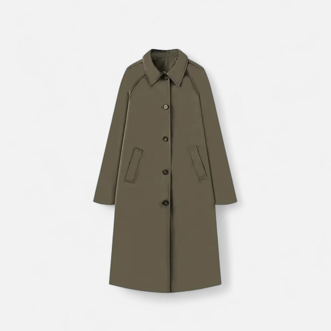 Sophisticated women's long trench coat. A classic autumn & spring jacket for a polished, elegant look.