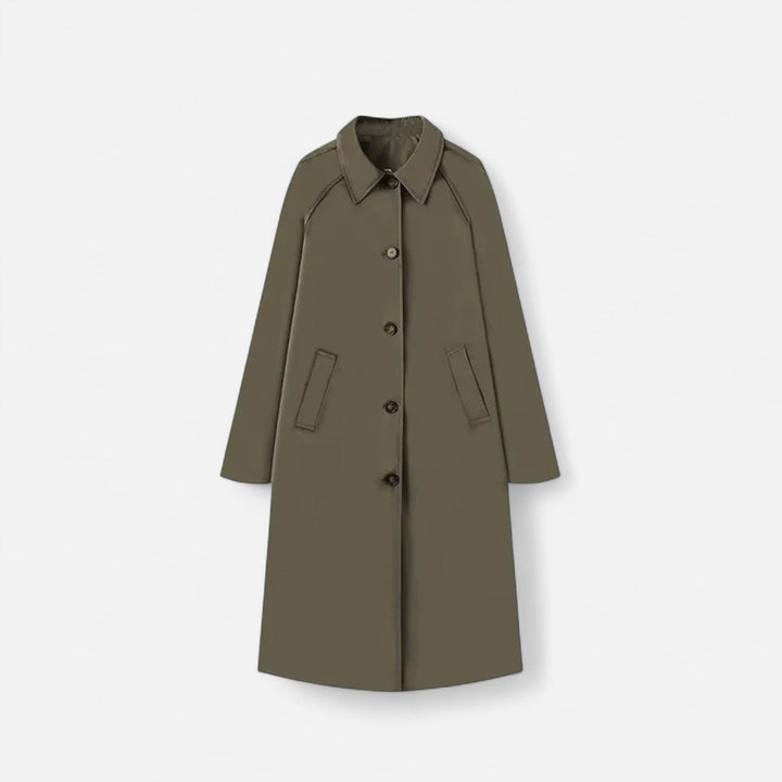 Sophisticated women's long trench coat. A classic autumn & spring jacket for a polished, elegant look.