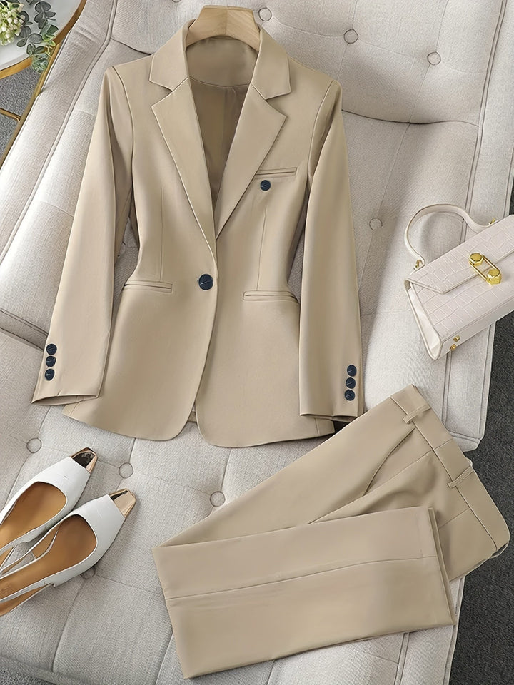 New women's fashion blazer set with notched lapels and matching dress pants