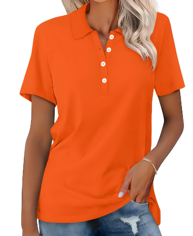 Stylish ladies' polo top, a versatile everyday basic. Features a comfortable relaxed fit & short sleeves.