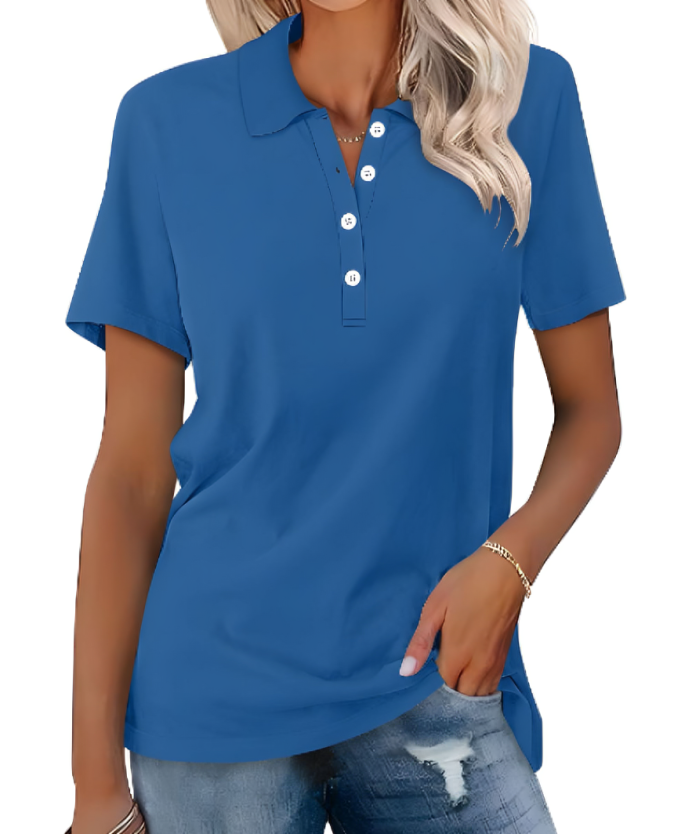 Women's casual polo shirt with collar. Perfect for summer style & comfortable everyday wear.