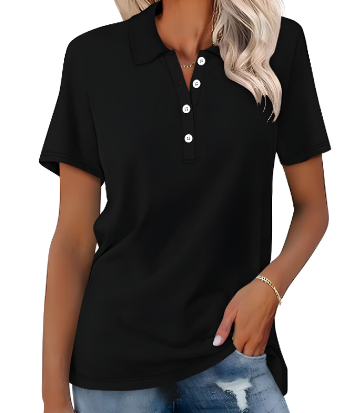 Stylish women's collared polo top, a comfortable everyday basic for ladies' fashion & casual outfits.